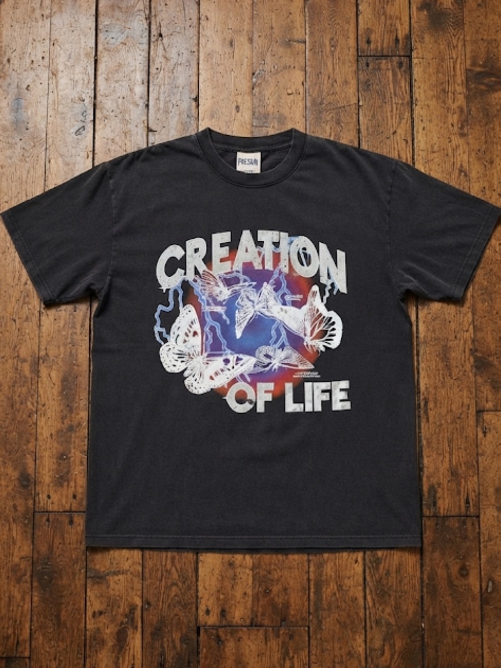 Pacsun Black Short-Sleeve Tee with Multicolor Butterfly Graphic